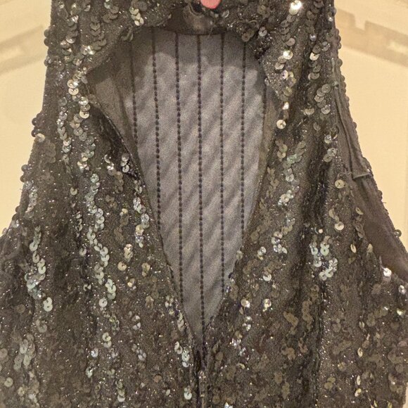 Vintage Black Sequin Halter Dress Keyhole back - Picture 3 of 6